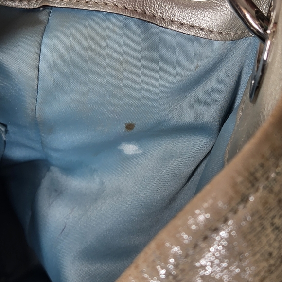 Coach Madison metallic silver beige hippie hobo/shoulder tote bag thatch design - Picture 13 of 17